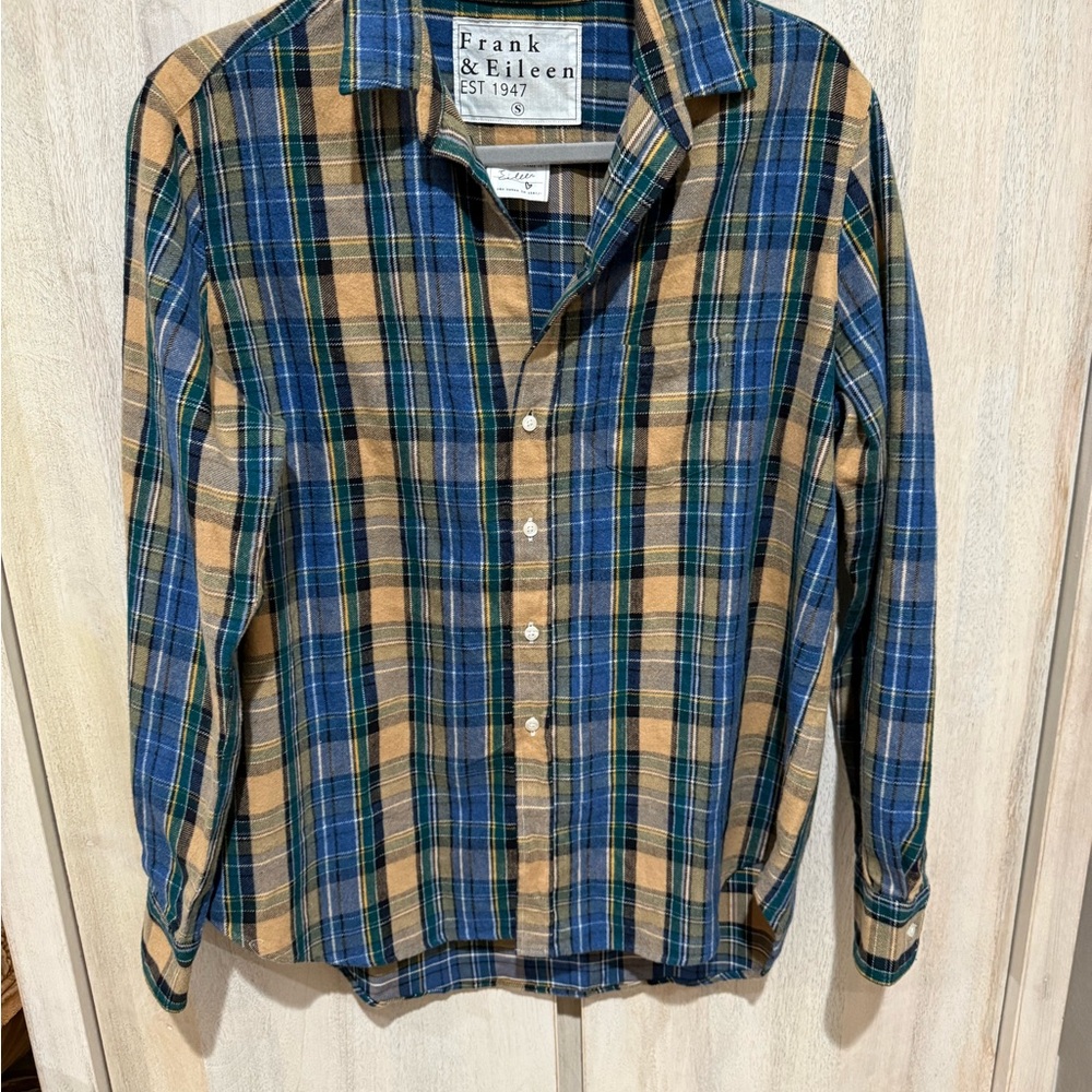 Frank & Eileen Blue and Tan Flannel Shirt - Eileen size Small